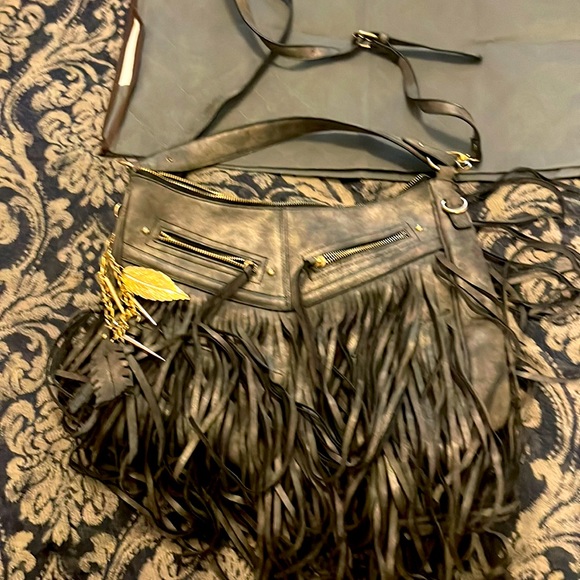 Gray leather fringe purse by Aldo. - Picture 1 of 7